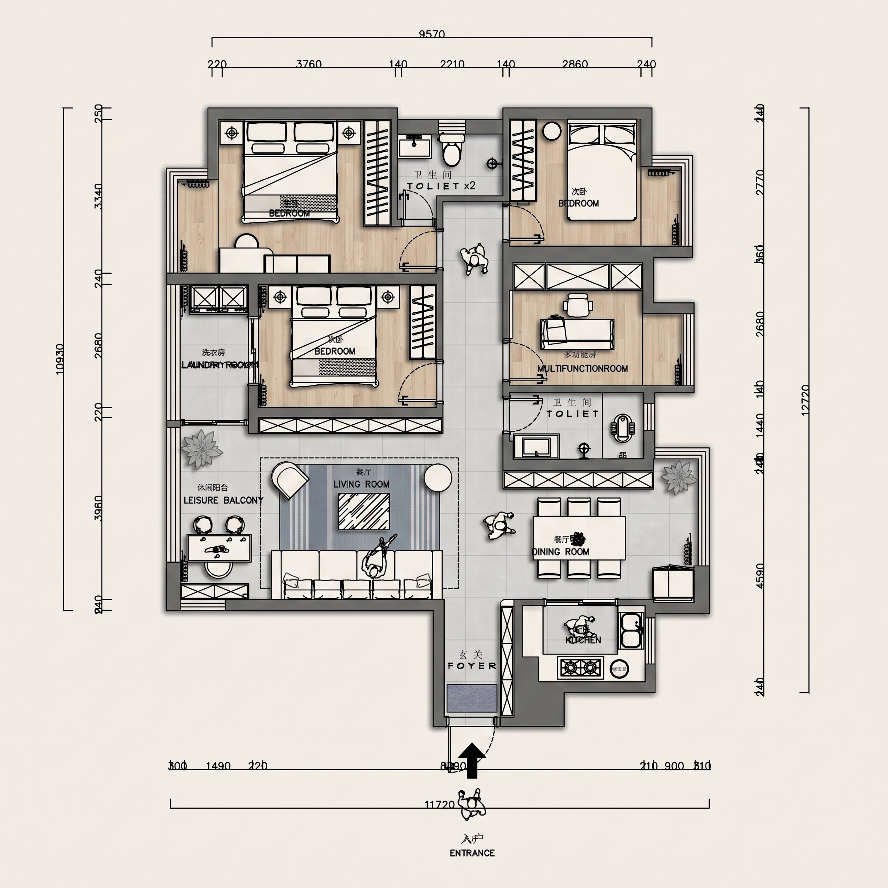 轻舟 AI 生成的住宅彩色平面图